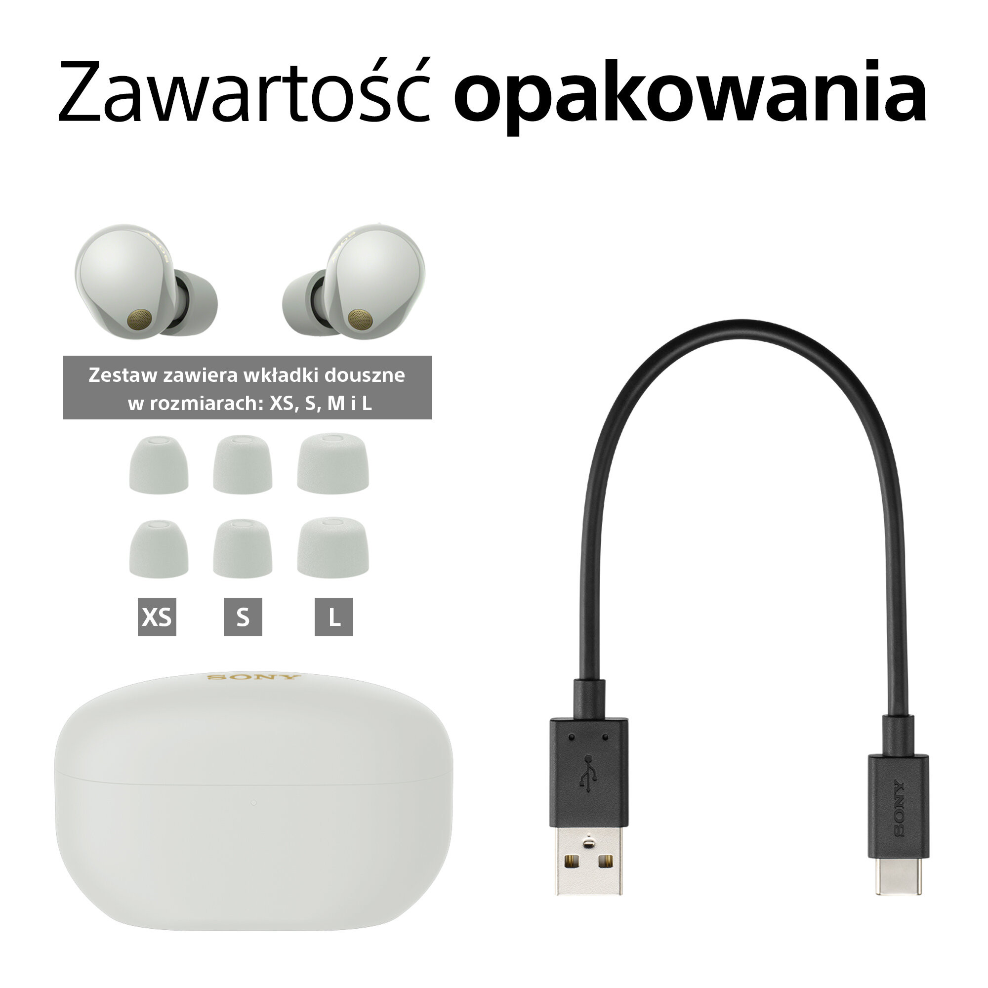Słuchawki bezprzewodowe Sony (srebrne) | WF-1000XM5